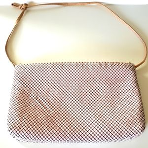 Whiting and Davis International Shoulder Bag Pink  Mesh Leather Clutch Evening